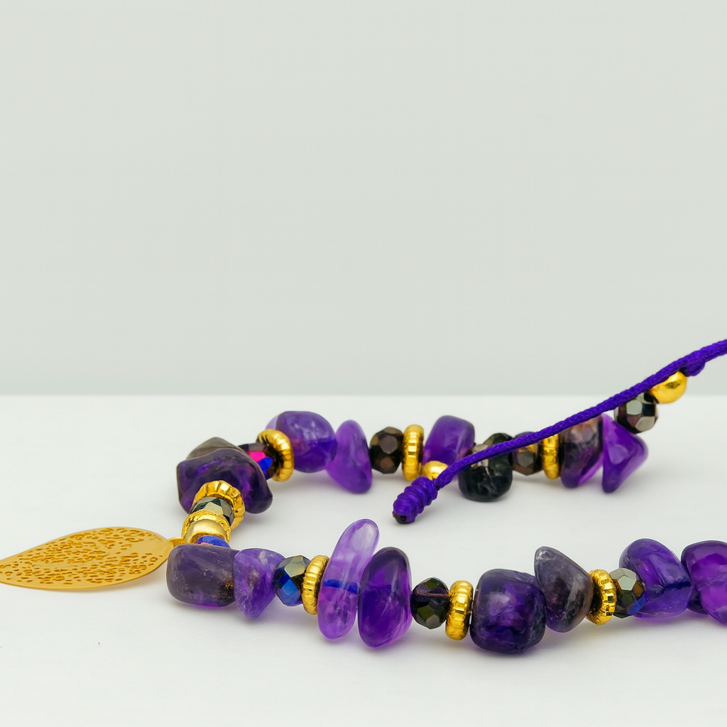 Amethyst Serenity – Gold Leaf Bracelet