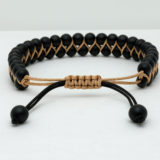 Handmade macramé black bead bracelet by Vensus