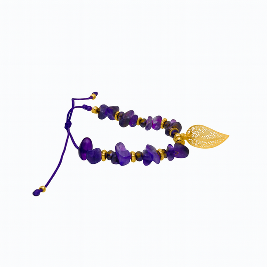 Amethyst Serenity – Gold Leaf Bracelet
