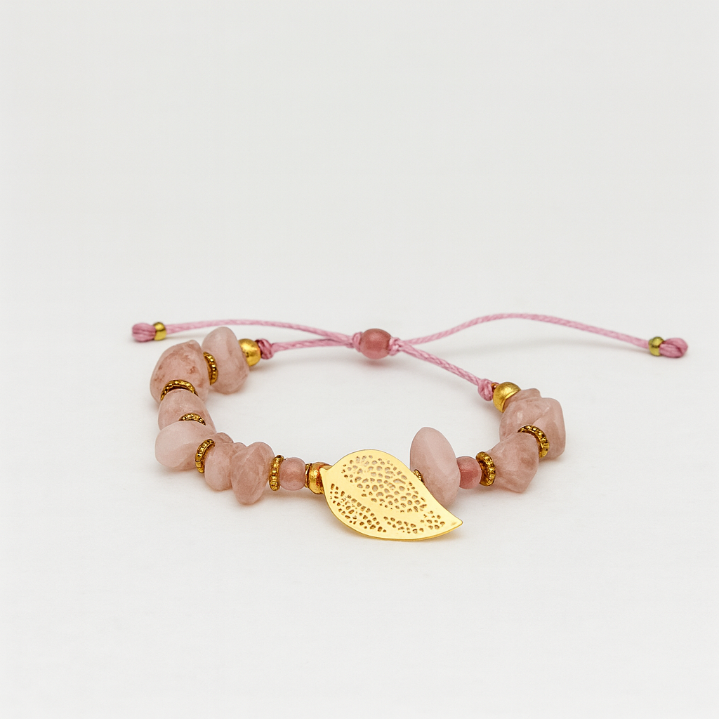 Rose Quartz Love – Gold Leaf Bracelet