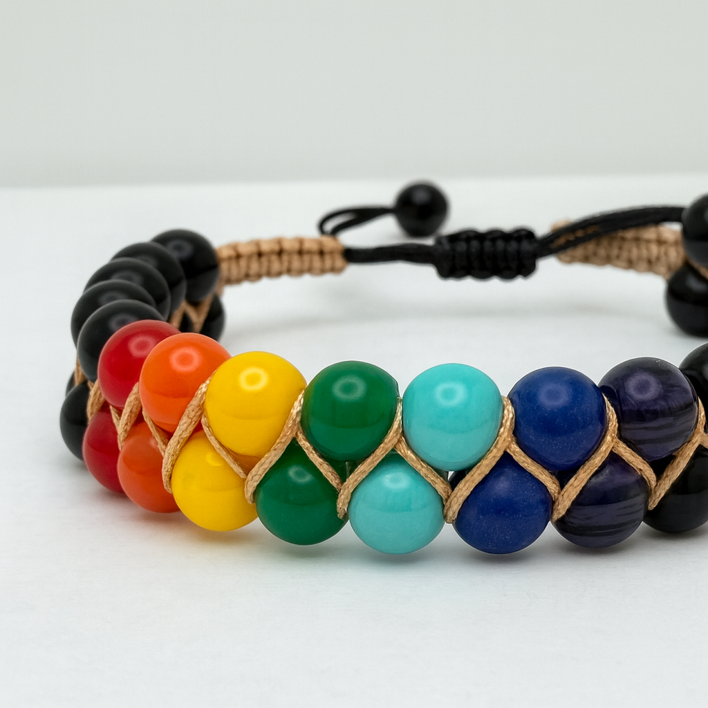 Rainbow chakra macramé bracelet