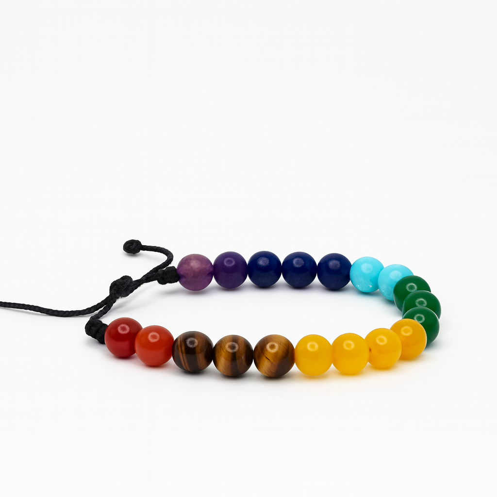 Handmade chakra bead bracelet with adjustable cord