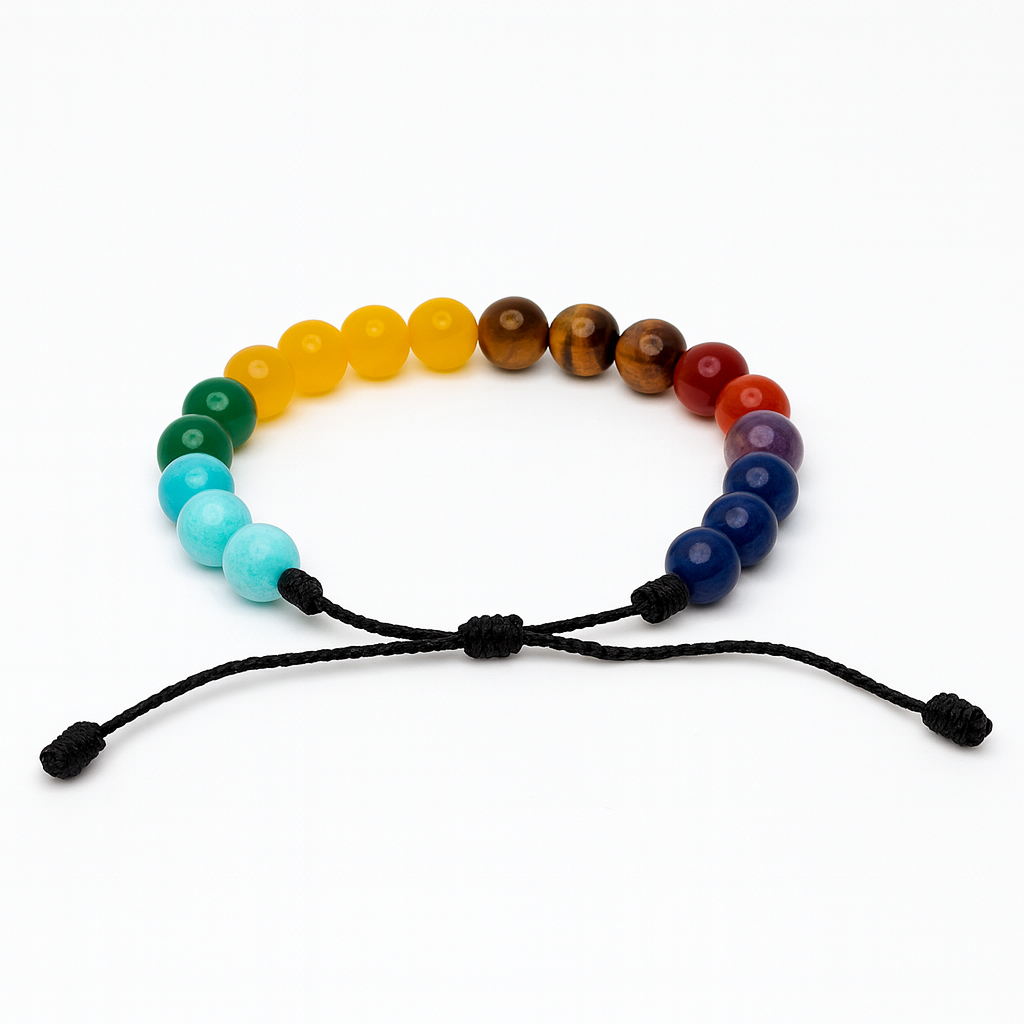 Handmade chakra bead bracelet with adjustable cord