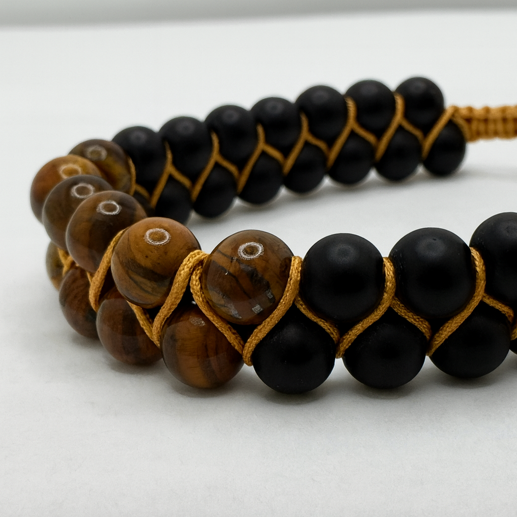 Tiger’s Focus – Tiger Eye & Matte Onyx Macramé Bracelet