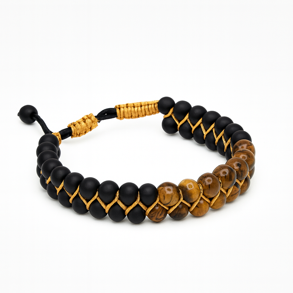 Tiger Eye beaded bracelet with adjustable macramé knot”