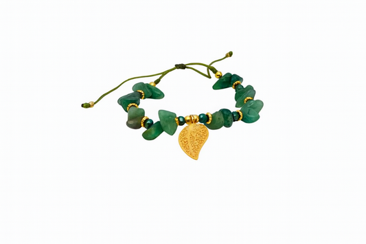 Green Jade Harmony – Gold Leaf Bracelet