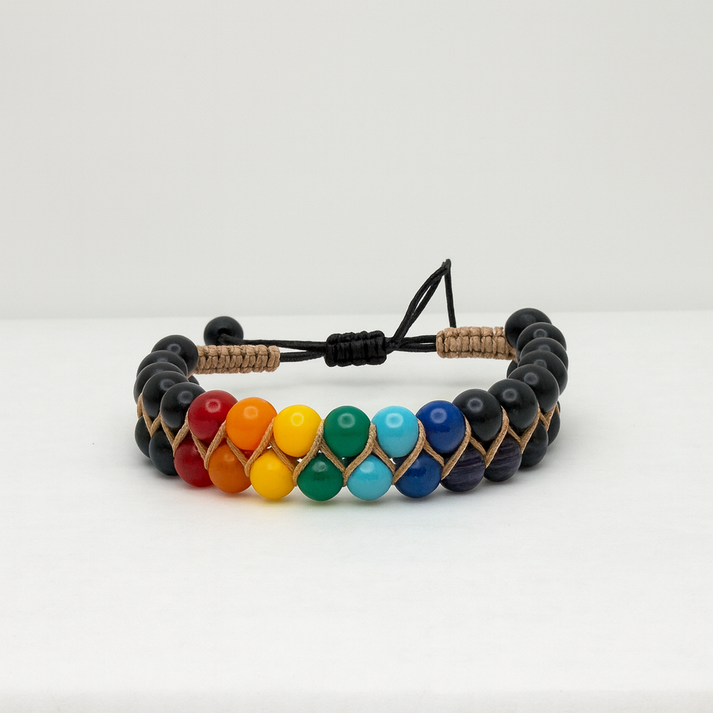 Chakra bead bracelet with matte black onyx – Vensus handmade