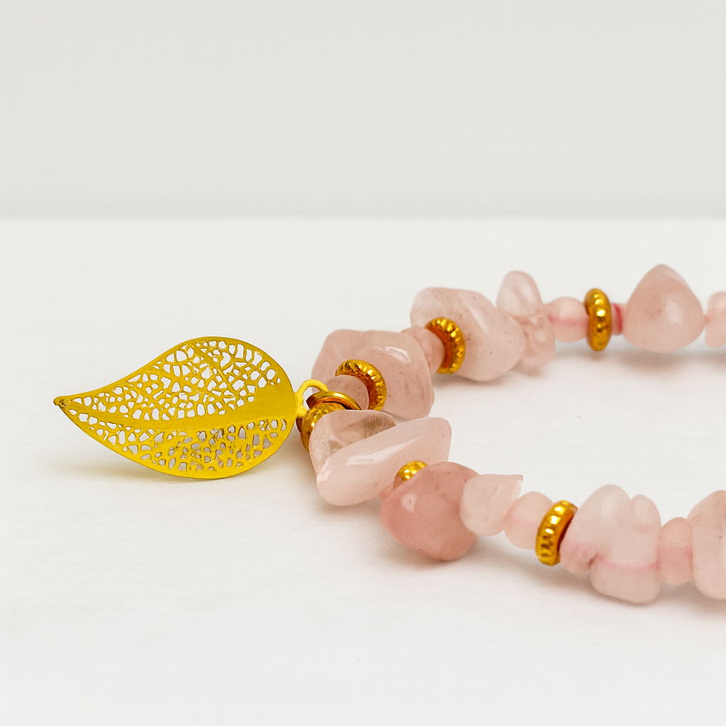 Rose Quartz Love – Gold Leaf Bracelet